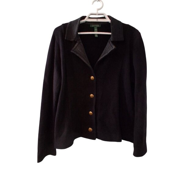 Lauren Ralph Lauren knit sweater Blazer womens 1X black notched gold buttons - Picture 1 of 6